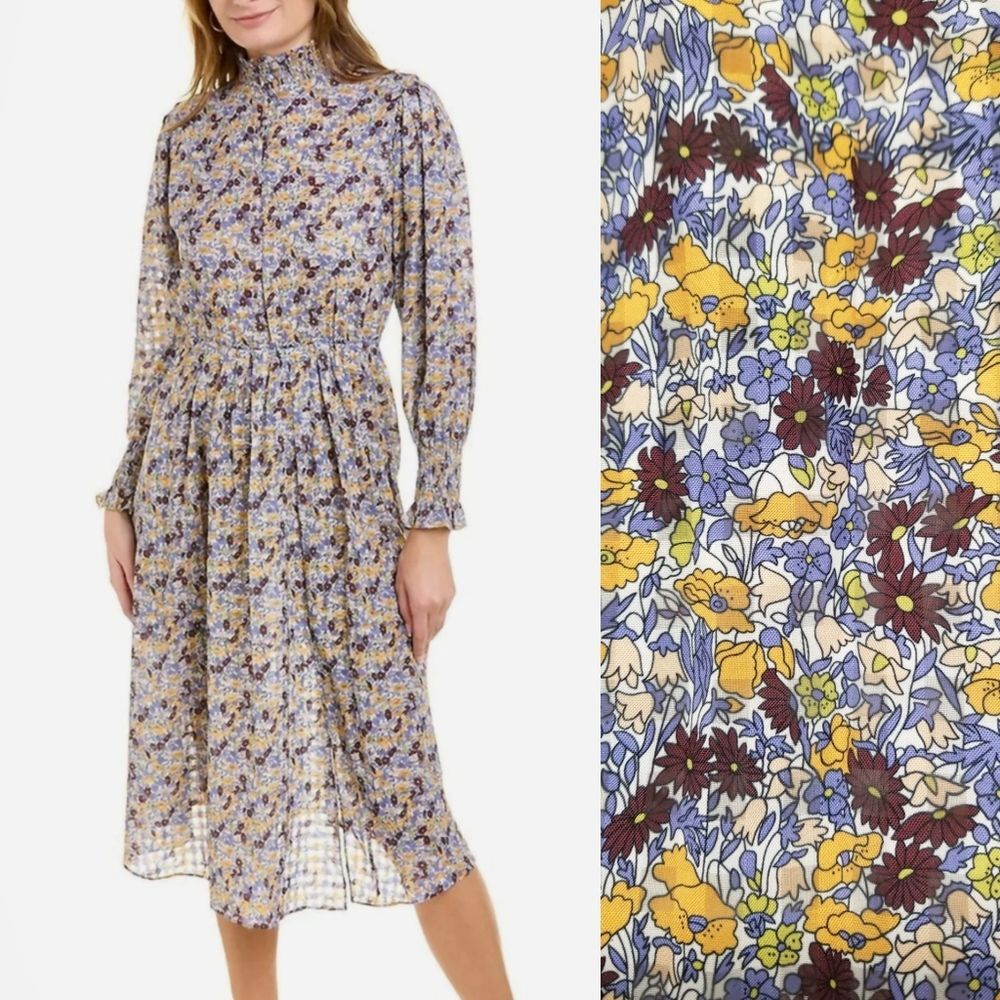 {AVANTLOOK} Printed High Collar Dress In Purple Multi